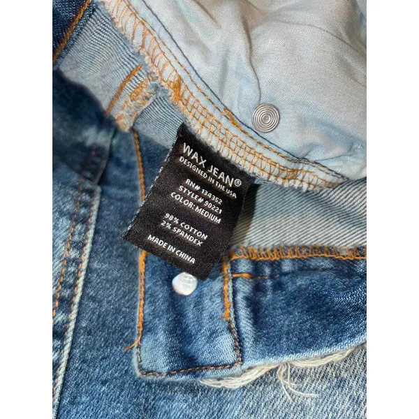 Wax Jeans Distressed Denim Mini Skirt Raw Hem Size L - Image 5