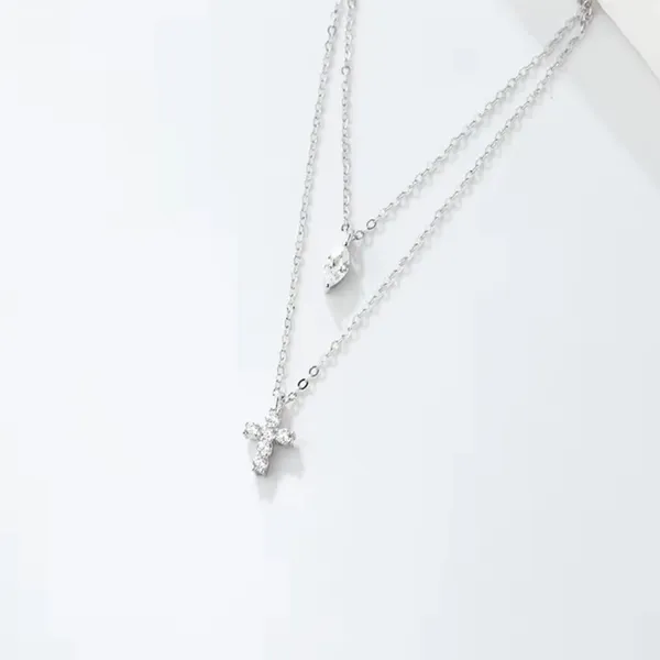 Layered Cross Necklace Silver - Image 3