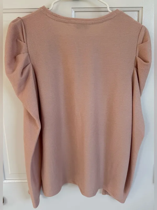 Nine‎ West XL Blush Pink Ribbed Puff Sleeve Sweater Knit Top - Image 4