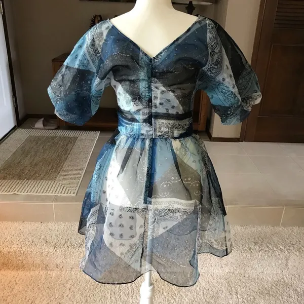 Staud x C.Bonz Bandana Print Patchwork Mini Dress Crepe Organza Sheer Sample - Image 3