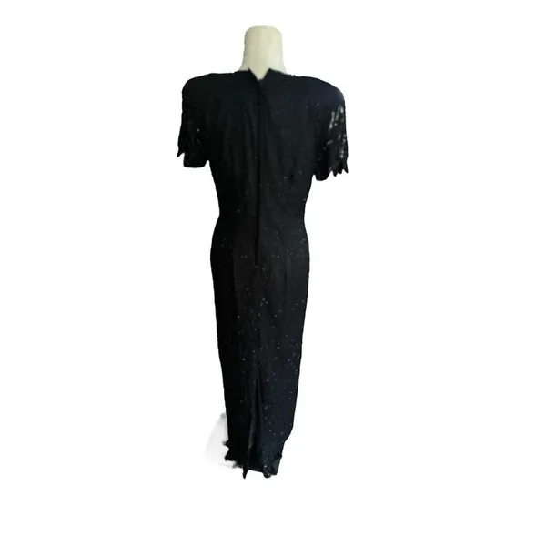 Vintage Stenay Silk Beaded Maxi Dress 6 Black Gown Cocktail Beaded Formal Party‎ - Image 3