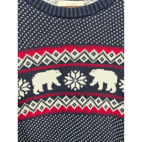 Aspen Womens Sweater XL Navy Blue‎ Bear Snowflake Fair Isle Ugly Christmas - Image 2