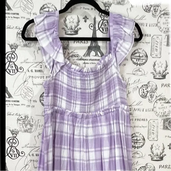 Main Strip Smocked linen type gingham plaid dress - Image 10