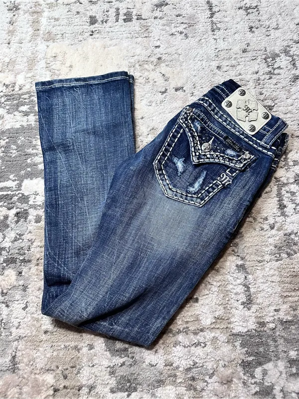 Miss Me Dark Blue Embellished Flare Jeans - Image 5