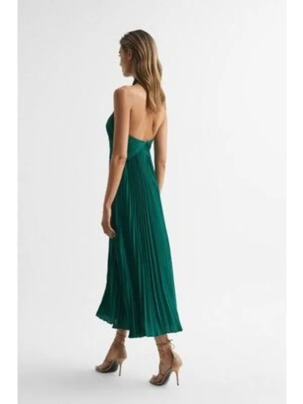 REISS Royal Emerald Green Halter Pleated Cocktail Dress Size 0 NEW NWT - Image 5