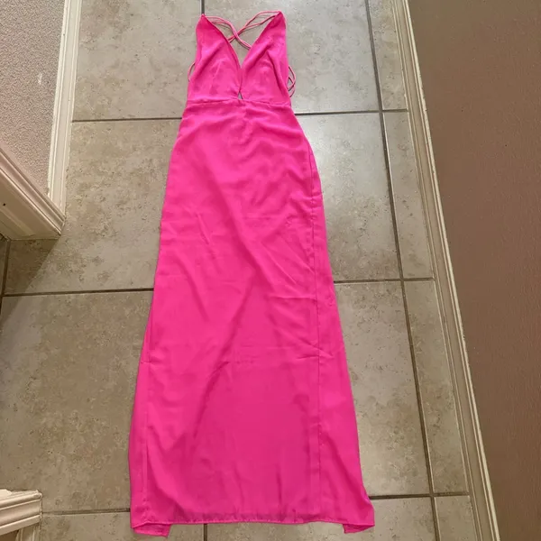 Superdown Lucinda Strappy Maxi Dress Long Gown in Hot Pink Fuchsia Size XS - Image 3