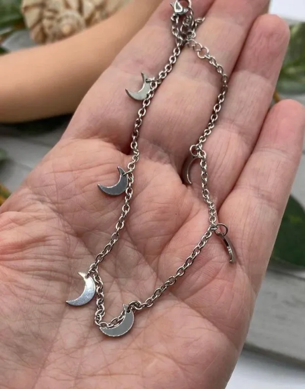 Crescent Moon Stainless Steel Anklet Silver - Image 3