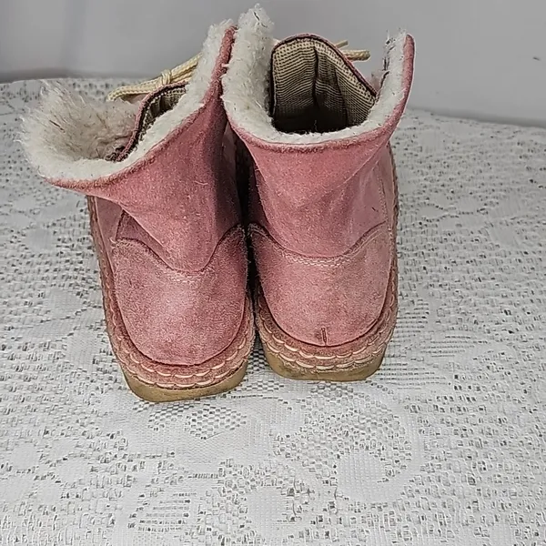 Nomadas pink leather suede faux fur lace up ankle boots booties sz 6.5 - Image 4