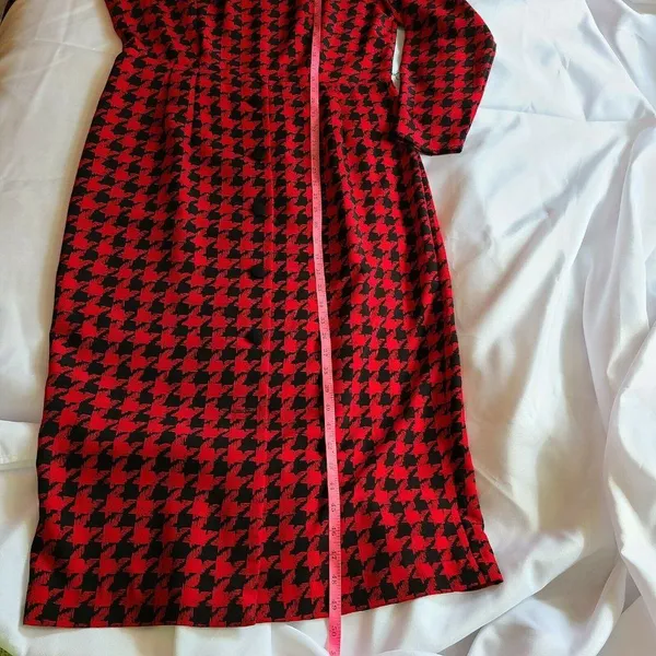 Vintage 80s Sharon Young Houndstooth Dress | Red & Black Office Siren Midi‎ - Image 6
