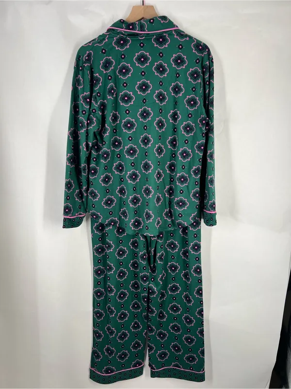 Room Service Green Floral Notch Collar 2-Piece Pajama Set Size XL - Image 8