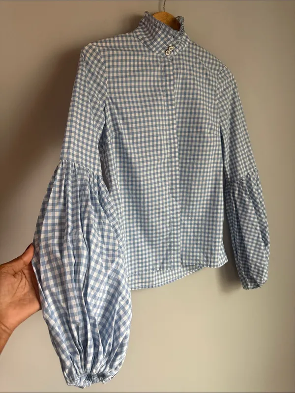 Caroline Consta Jacqueline Button Down Shirt Gingham Small Blue - Image 3