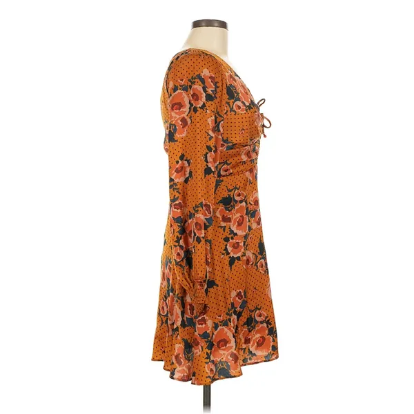 Free People Orange Floral Polka Dot Cutout Mini Dress Size 6 Long Sleeve - Image 3