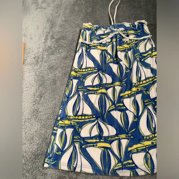 Lilly Pulitzer rare y2k Blue Sailboat Halter coverup swim terrycloth L(8-10) - Image 2