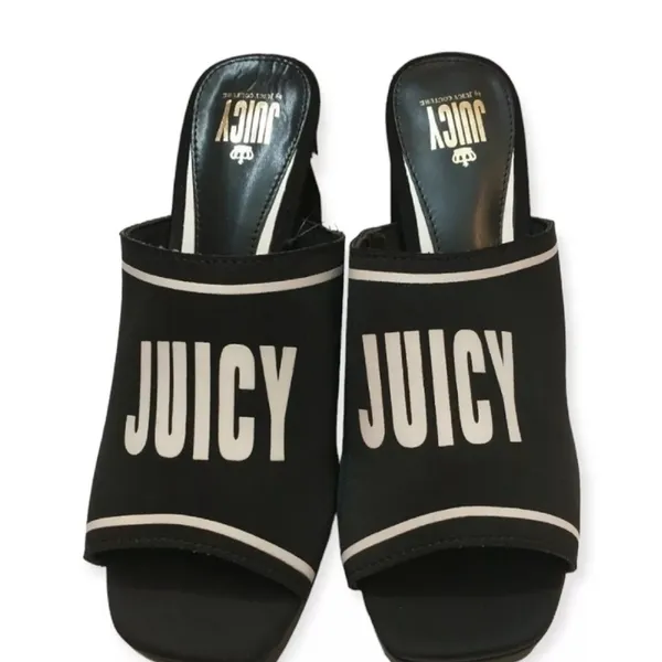 NWT Juicy Couture J-Girly Black White Logo Block Heel Mules Y2K Size 9.5 - Image 4