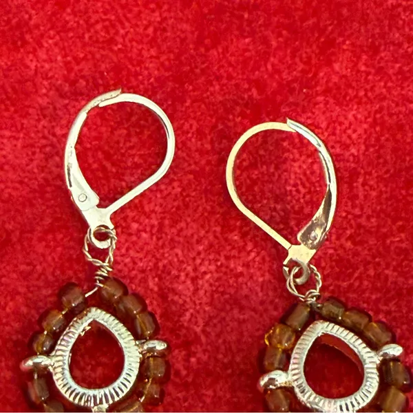Gold Tone Amber Color Seed Beads 3 Tiered Dangle Earrings Artsy Boho Festival - Image 10