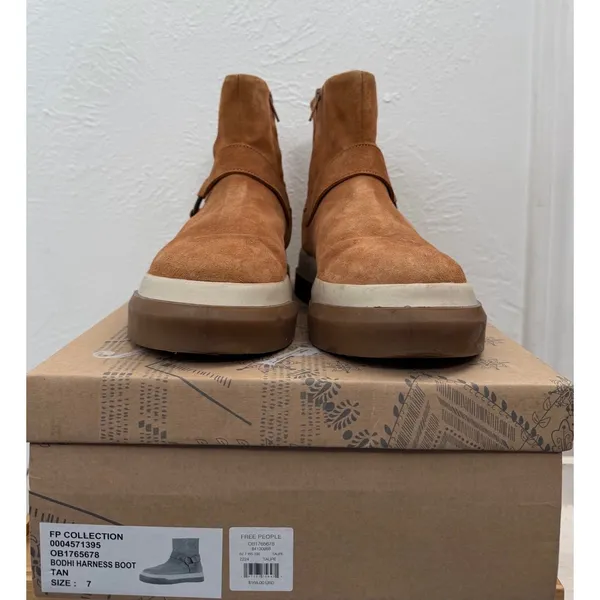 Free People Bodhi Harness Boot Taupe Suede Platform Ankle Boots Size 7 - Image 2