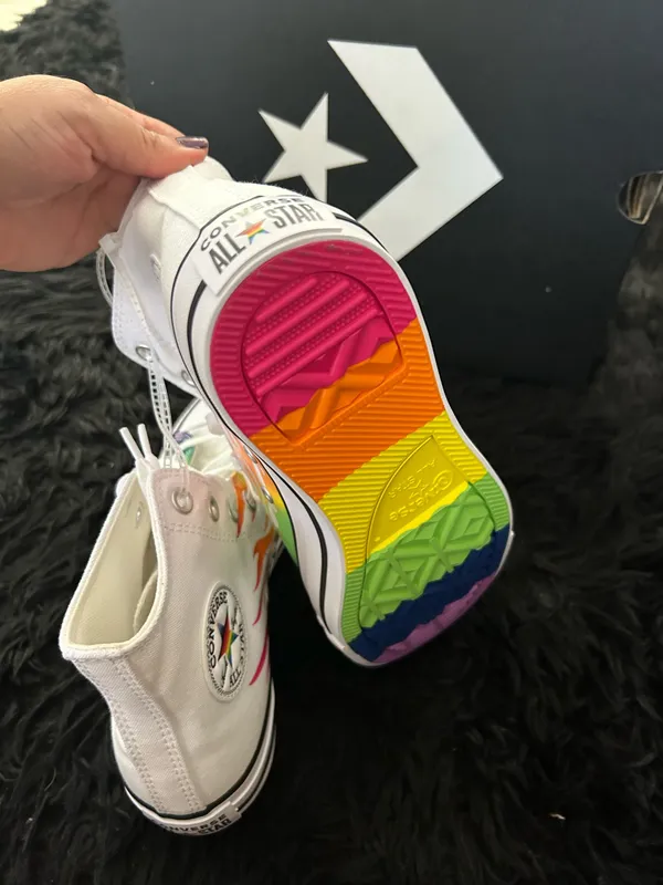 CONVERSE Chuck Taylor all star hi top rainbow flames shoes sneakers women’s 8 new - Image 5