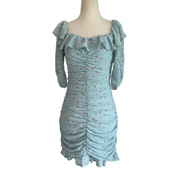 ASTR The Label Teal Multi Ditsy Floral Ruched Mini Dress‎ ADR100891 XS - Image 3