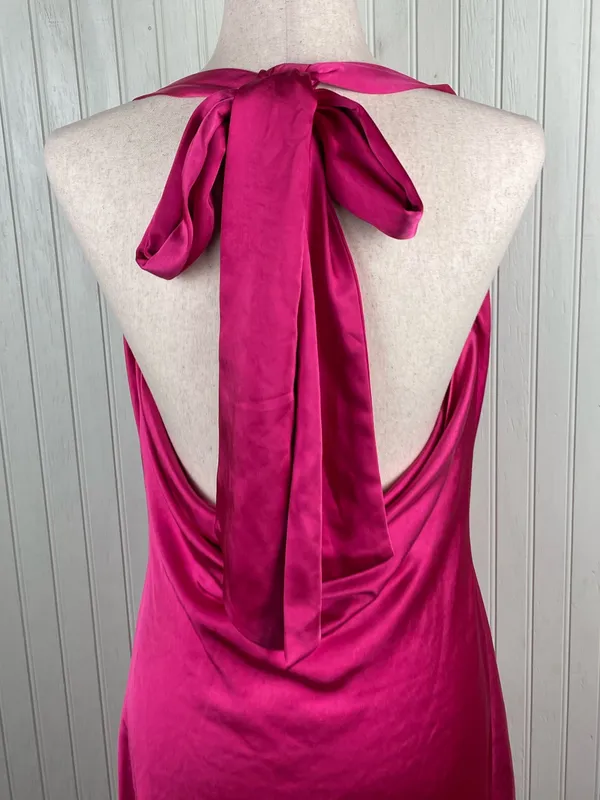Altar'd State Daphne Satin Midi Dress Size Large Magenta Pink Halter Neck Tie - Image 4