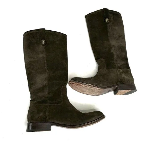 Frye Melissa Button Green, Fatigue Suede Tall Riding Boots 6 - Image 7