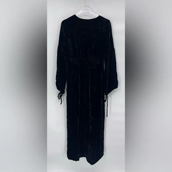 FREE PEOPLE SzS TRUE LOVIN LONG SLEEVE WIDE-LEG VELVET‎ JUMPSUIT BLACK - Image 4