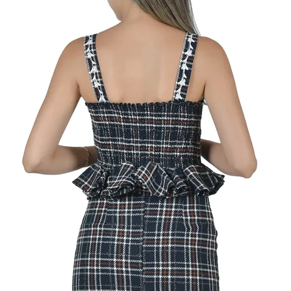 FANM MON Tweed Tartan Plaid Embroidered Square Neck Peplum Top XS NWT - Image 3