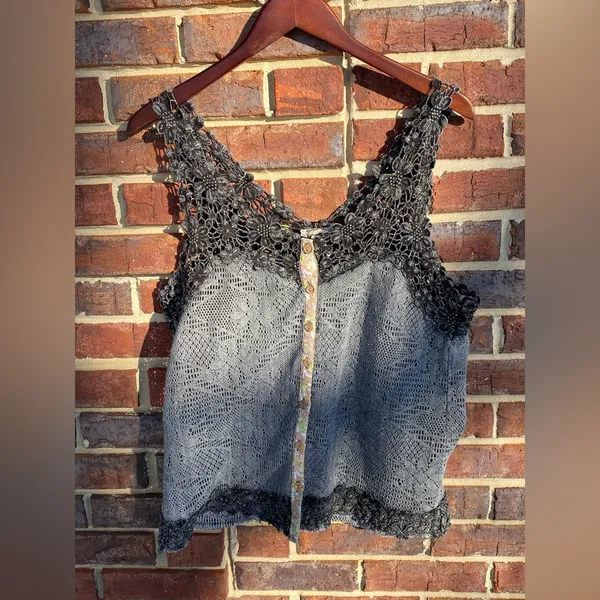 Gimmicks By BKE Crochet Knit L gray/black Tank Top Boho Cottage ‎Y2K Boho Chic - Image 3