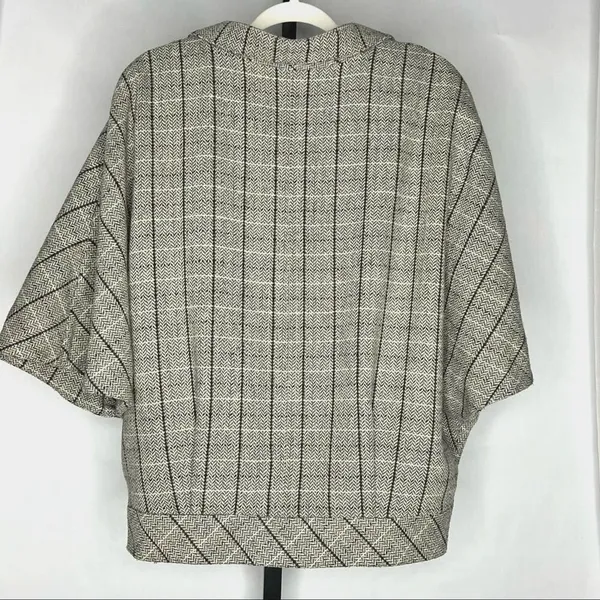Halogen Herringbone Wool Blend Cape Coat Womens L Brown Plaid Academia Poncho - Image 3