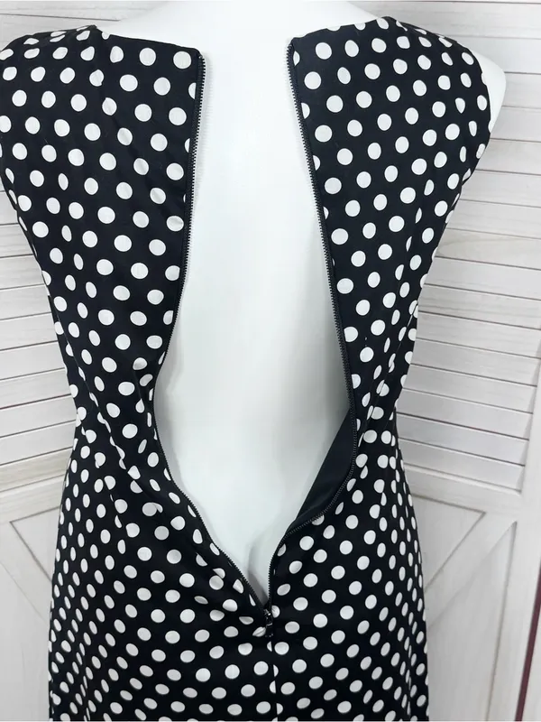 Betsey Johnson Polka Dot Ruffle Hem Sleeveless Sheath Dress Black White 14 - Image 7
