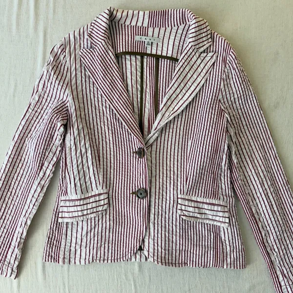 Cabi Captain's Seersucker Striped 2-Button Blazer Womens 10 Red White - Image 8
