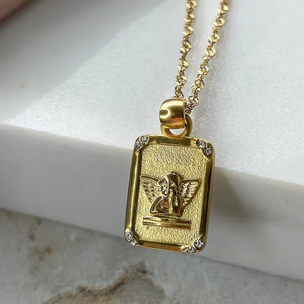 Angel engraved charm gold necklace - Image 4