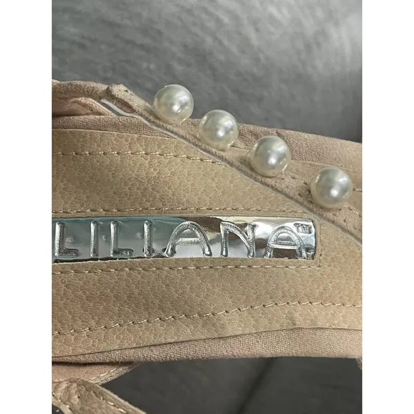 Liliana Womens Size 10 Tan Romey Pearl Stiletto‎ Heel Sandals Ankle Strap BinC - Image 8