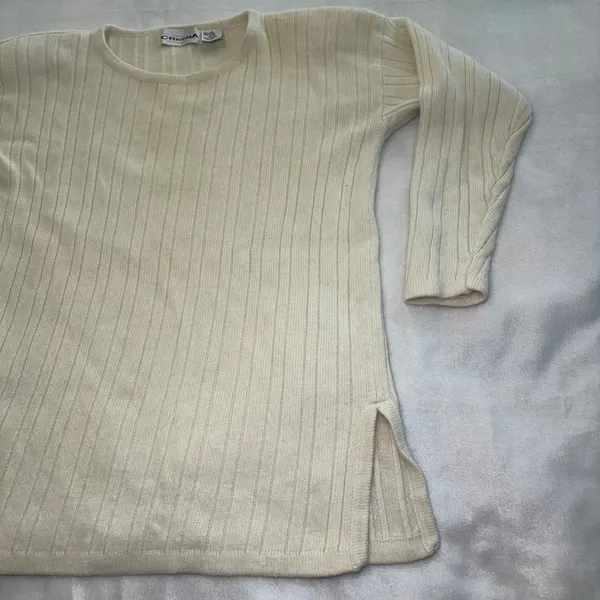 Cristina Cream Ribbed Angora Blend Knit Sweater Womens M Vintage 90s Minimalist - Image 6
