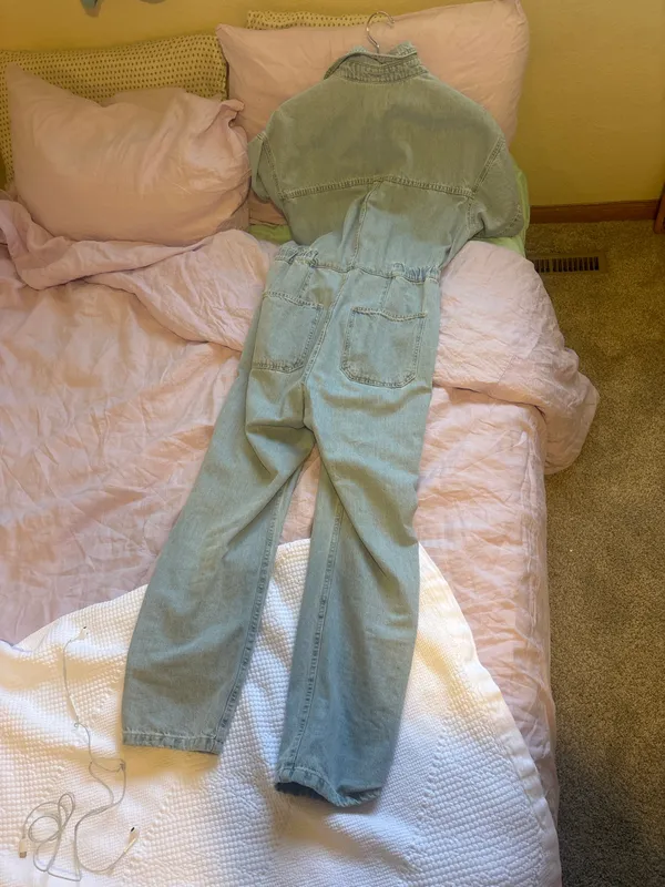 Free People Light Wash Denim Jump Suit Medium - Image 3