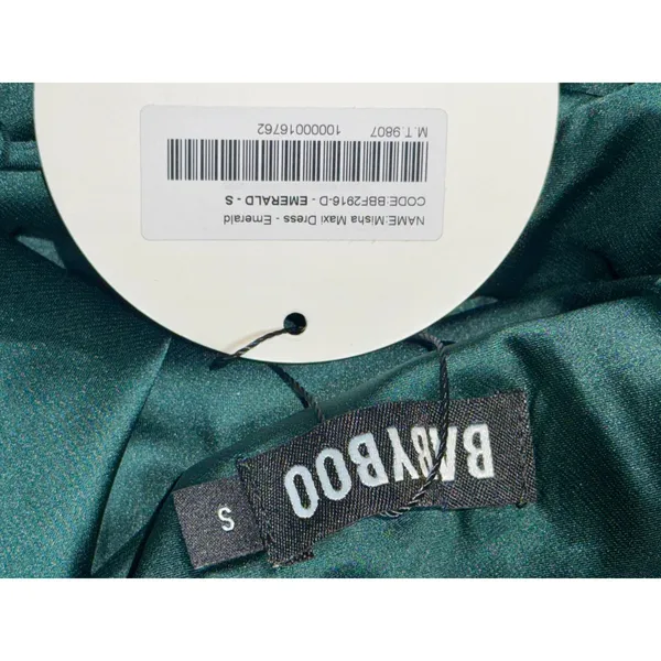 NWT Babyboo Misha Emerald Green Satin Strappy Back High Slit Maxi Dress Size S - Image 7
