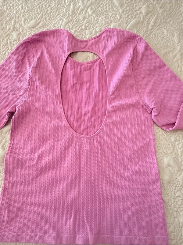 PINK Ribbed Long Sleeve Top in Bright Pink - Image 2