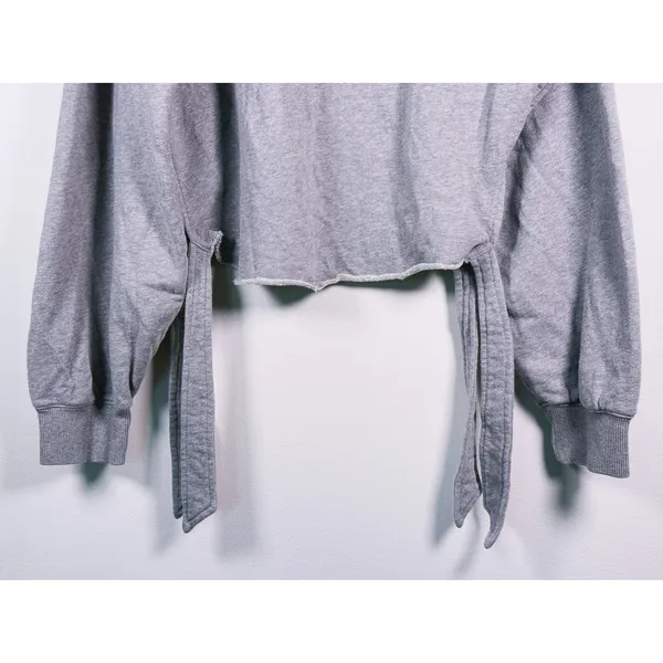 Free People Movement Odette Side Tie Sweatshirt Size M Gray Lounge Barre Raw Hem - Image 8