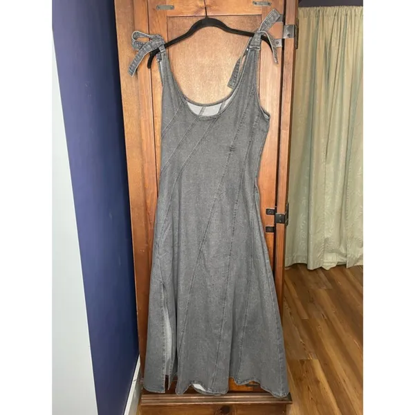 Baevely NEW Faded Black Denim Trapeze Maxi Dress Whimsygoth Grunge Size M Y2K - Image 6