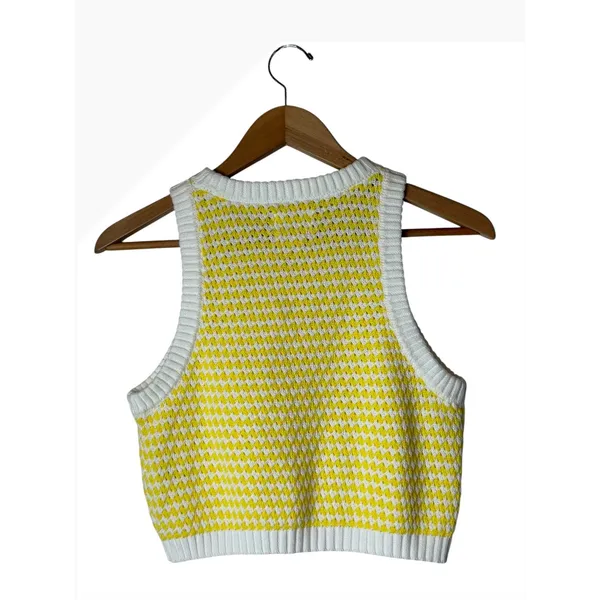 Future Collective Sweater Vest Women Small Yellow Cotton Cropped Preppy Retro - Image 3
