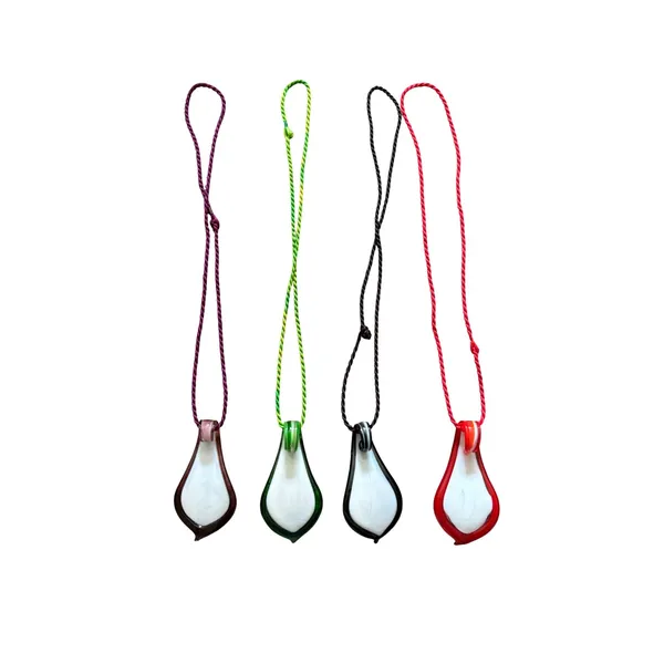 Set of 4 Hand Blown Art Glass Flame Teardrop Pendant Cord Necklaces‎ Multi Color - Image 2