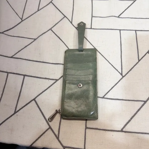 HOBO Euro Slide Card Case Wallet OS Green Leather Slim Zipper Keychain - Image 5