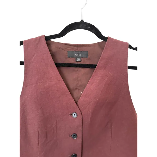 ZARA Linen Blend Cropped Open Back Waistcoat Top Brown Large - Image 5