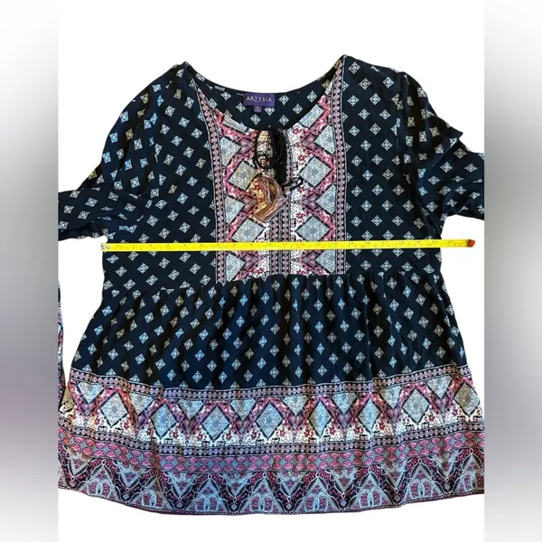 Artesia Boho Long Sleeve Floral Empire Waist Top Black Pink Size XL - Image 7
