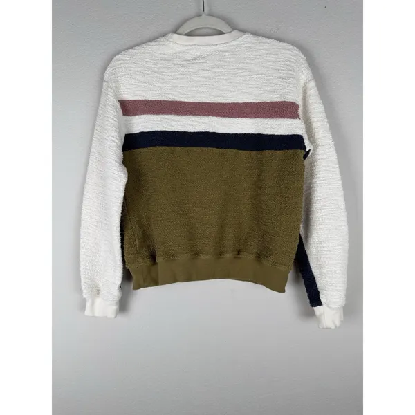 Faherty Vista Olive Cream Striped Pullover French‎ Terry Sweatshirt Womens Small - Image 11