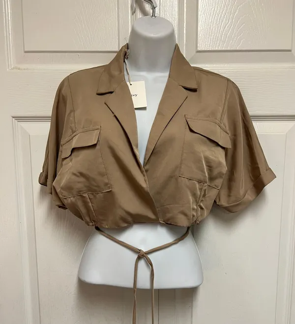 Khaki Utility Crop Shirt - Image 3