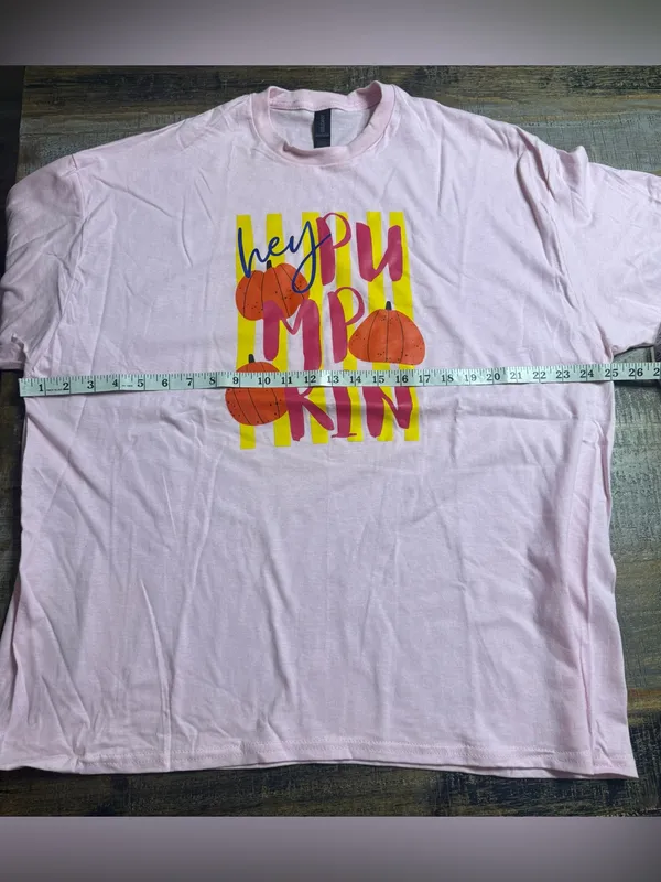 Gildan Light Pink Short Sleeve Tee with Pumpkin Graphic - Image 6