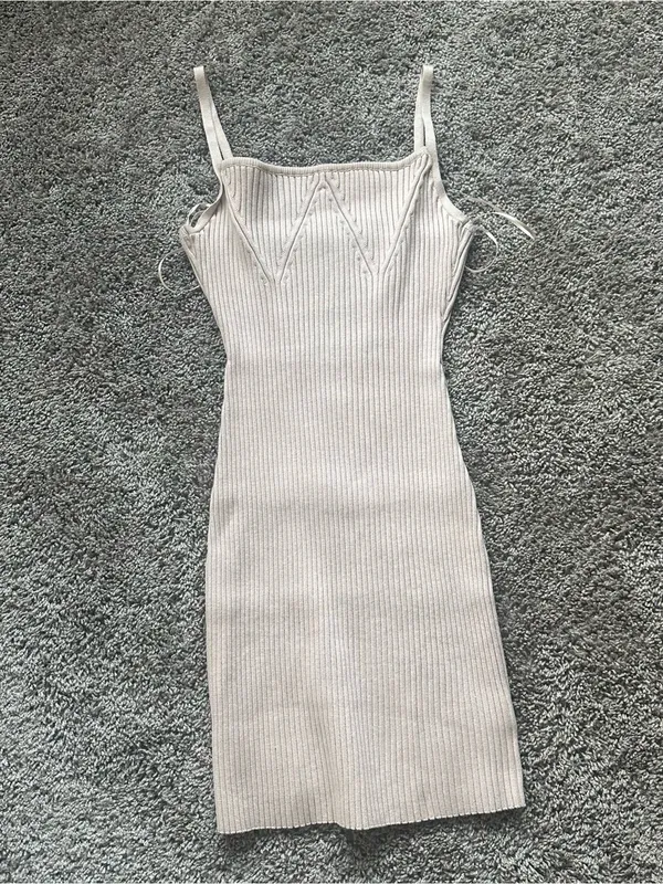 Lane 201 Ribbed Knit Spaghetti Strap Mini Dress - Cream - Image 2