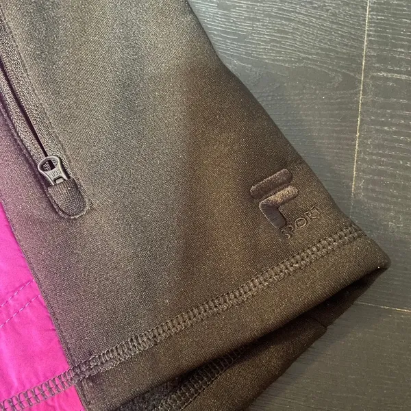 Fila Sport Womens Hybrid Jacket Magenta‎ Pink Black Quilted Fleece Hoodie XL - Image 2
