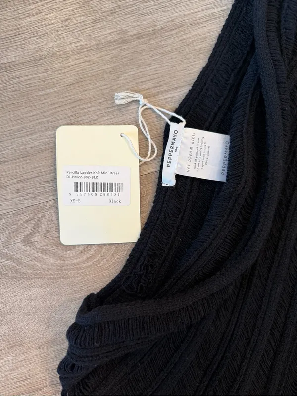 NWT Peppermayo Percilla Ladder Knit Mini Dress in Black, Size XS/S - Image 3