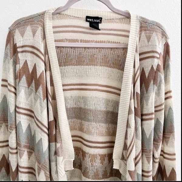 Wet Seal Cardigan Sweater LARGE western open Large Brown Beige Bohemian Cowgirl - Image 3